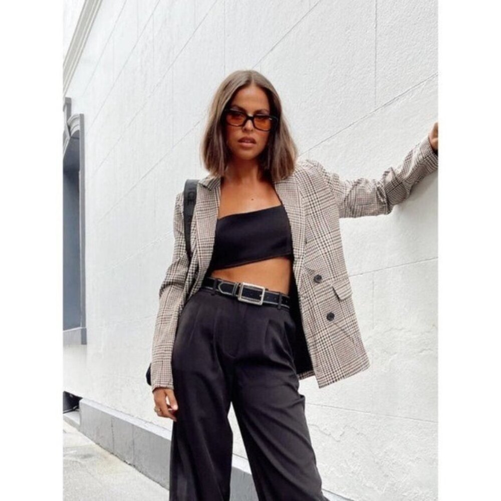 NEW Princess Polly Mrs. Nancy Blazer Jacket US 4 Beige Houndstooth Check